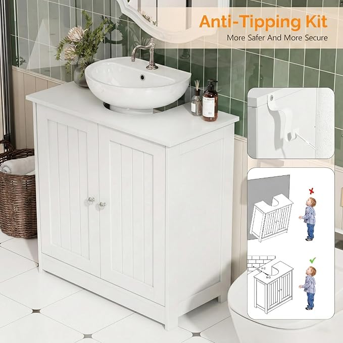 Pedestal Sink Storage Cabinet with 2 Doors Traditional Under Sink Cabinet