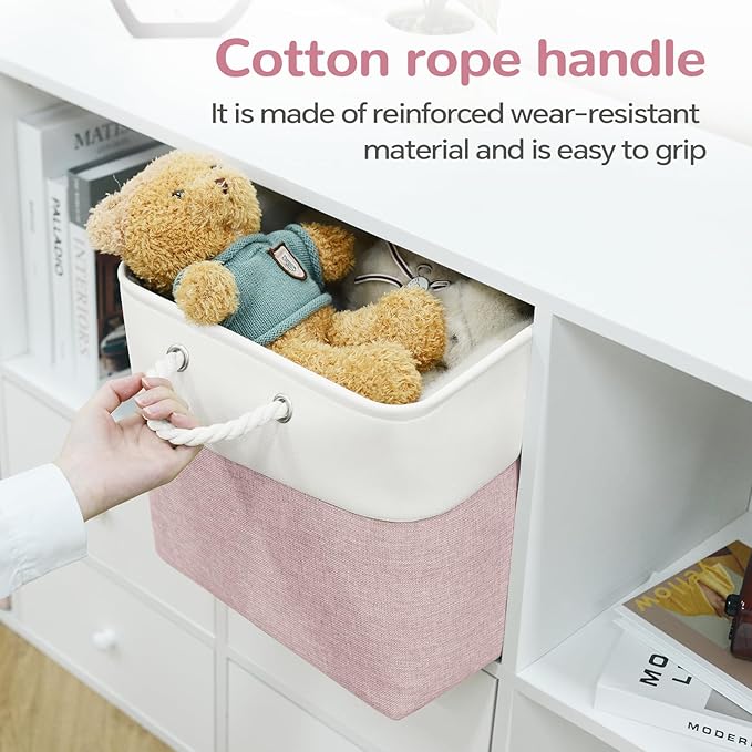 12 x 12 Inch Cube Storage Bins, White/Pink