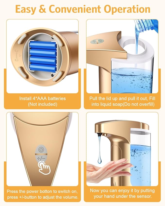 2 Pack Automatic Soap Dispenser, 370ml Touchless Automatic Liquid Soap Dispenser, Battery Operated Hand & Dish Soap Dispenser with Infrared Sensor, 3 Dispensing Levels, for Kitchen Bathroom