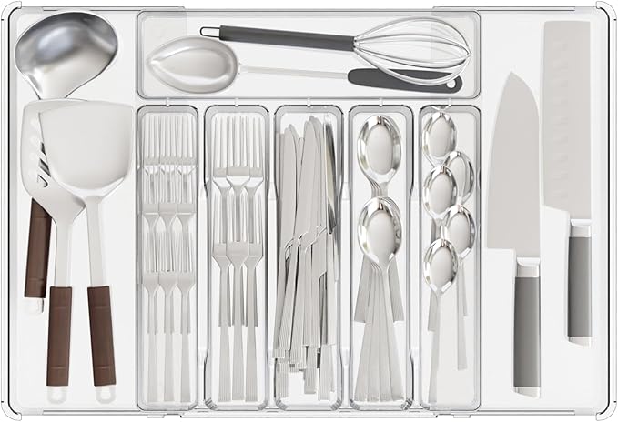 Clear Expandable Silverware Drawer Organizer, Adjust From 11'' to 22'', Knife