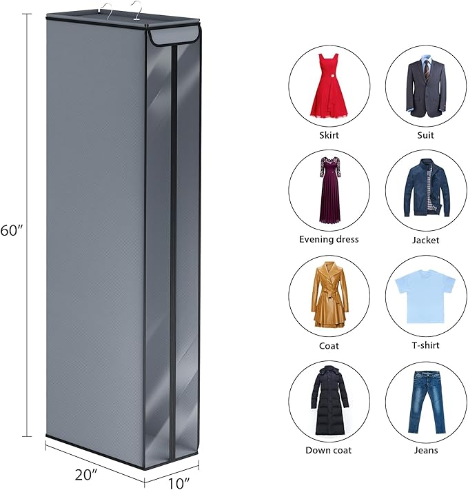Univivi Garment Bags for Hanging Clothes 60", Hanging Garment Bags for Closet Storage with Large Clear Window, Garment Storage Bags for Suits, Coats, Dresses, 1 Pack