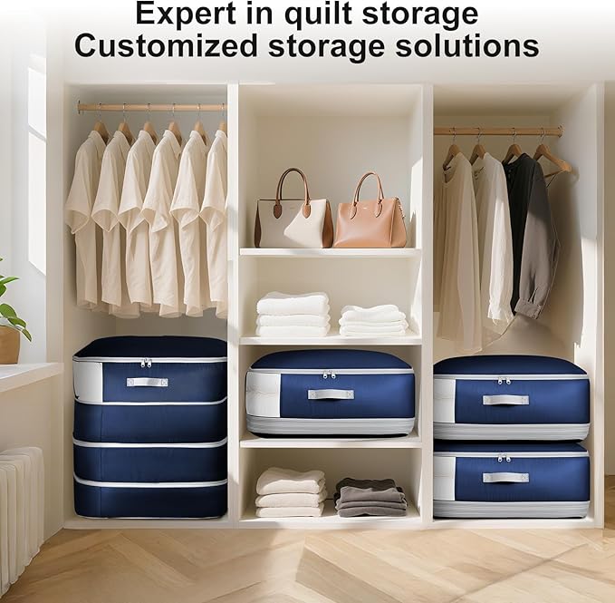 Comforter Storage Bag - Large Capacity Blanket Storage Bags 4-Layer Ultra Space Saving Self Compression Organizer