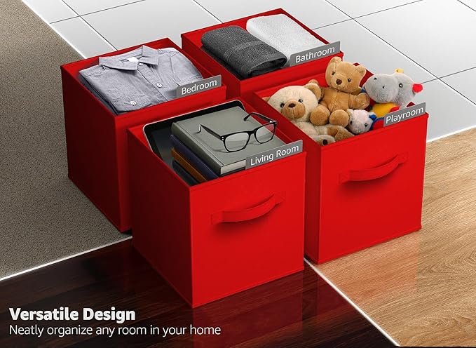 Sorbus 13 Inch Storage Bins - Sturdy Collapsible Fabric Storage Cubes with Handle - 8 Foldable Baskets for Organizing Clothes, Toys, Books