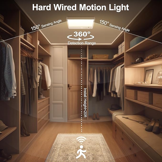 Karjoefar Motion Sensor Ceiling Light, 7000mAh Rechargeable Closet Light with Remote,2800K/4000K/6000K and Dimmable, Magnetic Wireless Shower Lamp for Bathroom|Stairs| Hallway(2PCS)