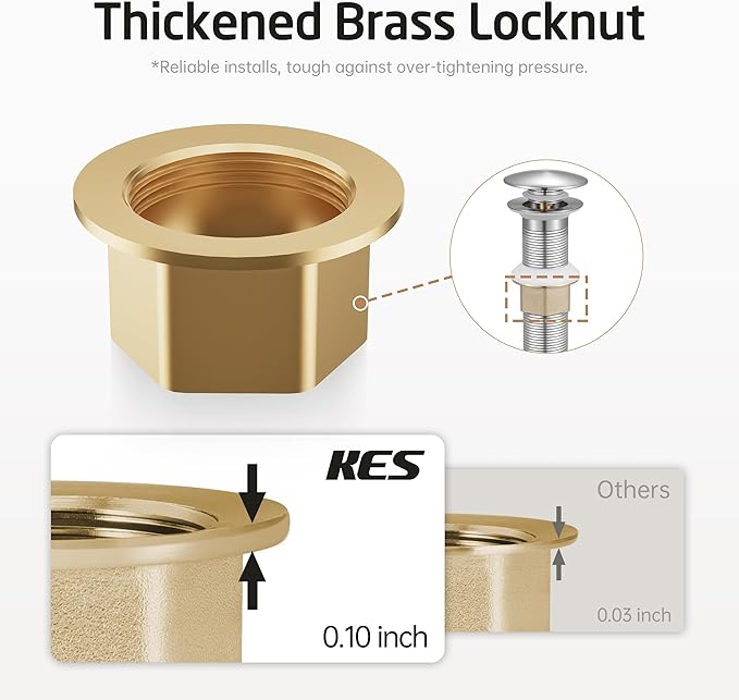 KES Bathroom Sink Drain with Strainer Basket Hair Catcher Anti Clog Pop Up Drain Stopper Vanity Vessel Sink Without Overflow