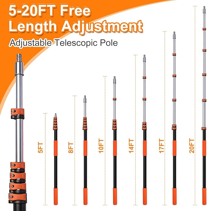 26FT Window Cleaning Kit, 2-in-1 Squeegee with 5-20FT Telescoping Pole & Flip-Lock & Screw Dual Locking