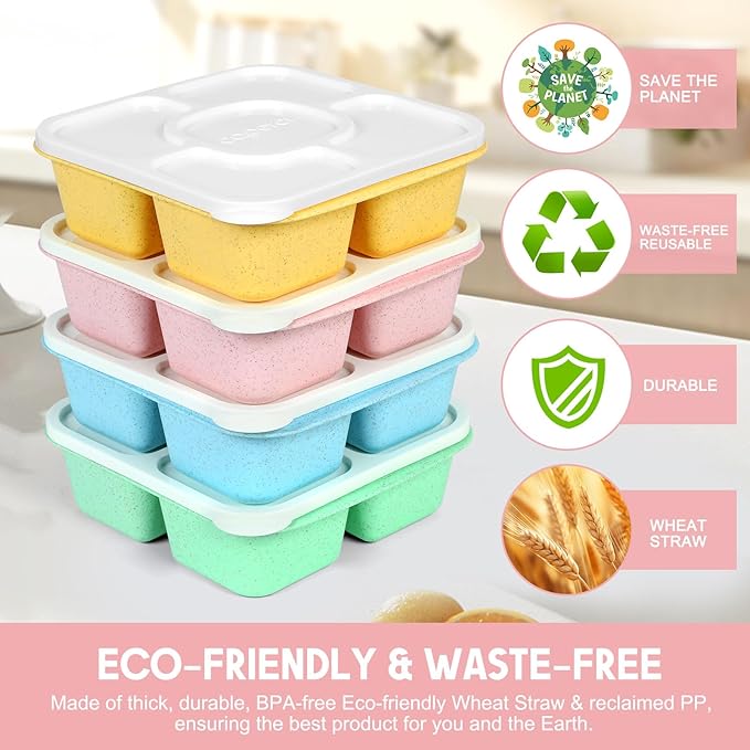 Caperci Original Lunchable Snack Containers for Kids & Adults - 5 Compartments Bento Snack Boxes with 4 Leakproof Small Containers, Wheat Straw