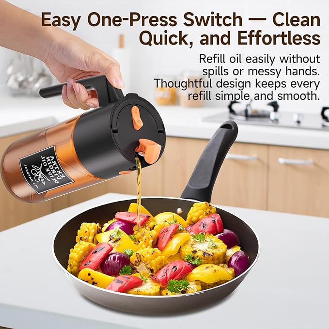500ml Black Oil Sprayer and Dispenser, 2-in-1 Glass Spray Bottle for Air Fryer, BBQ, Salad, Baking, Refillable Leak-Resistant Oil Mister