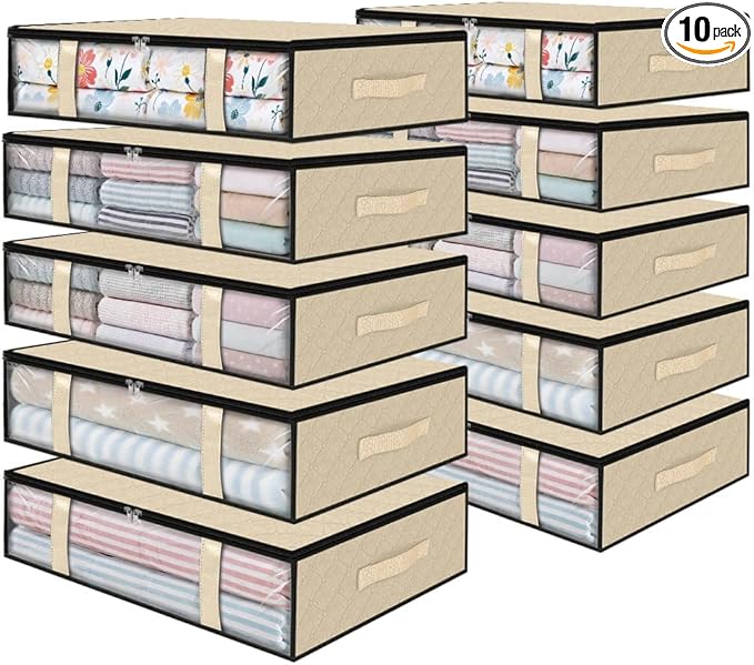 Under Bed Storage Bags 10 Pack, Beige