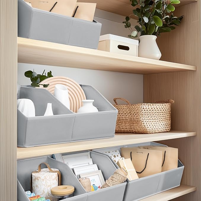 Homsorout Closet Organizers and Storage Bins - 4 Pack Collapsible Divided Trapezoidal Cube Storage Bins Baskets For Organizing Clothes Blankets,Toys, Books, Towels(Light Grey)
