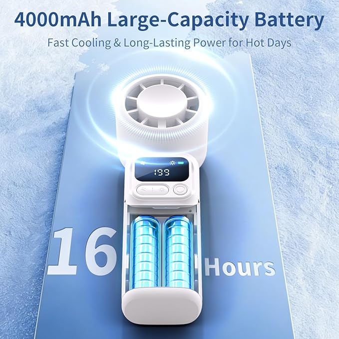 Lerat Portable Handheld Turbo Fan, 5-Speed Wind, Battery Operated, 3-in-1 Hand Fan, for Outdoor Activities, White
