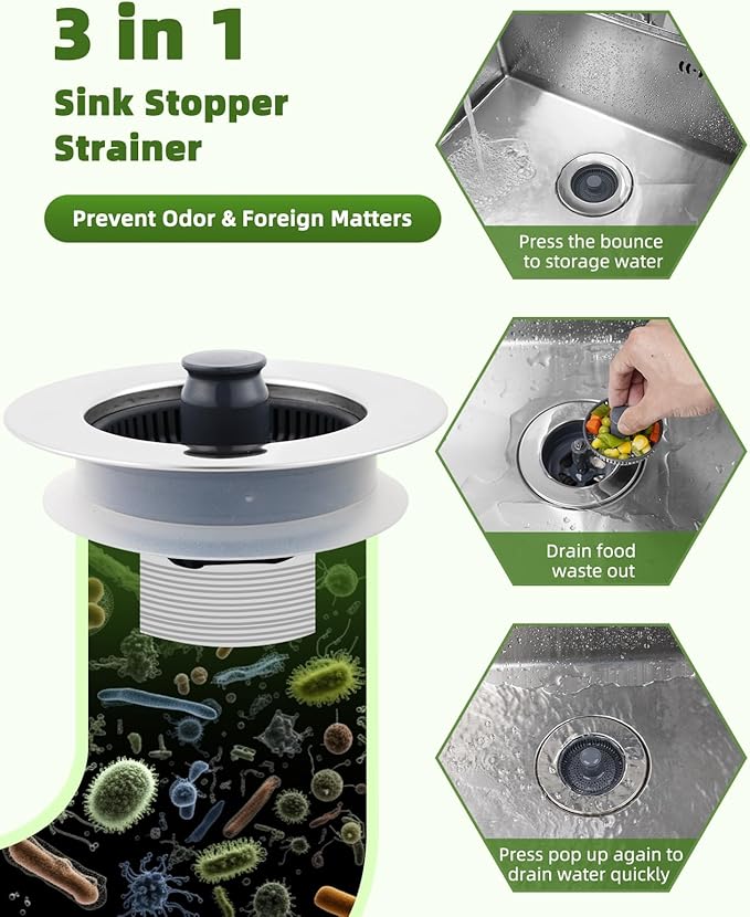 Universal Kitchen Strainer Stopper - 3-1/2" Drain Filter Combo
