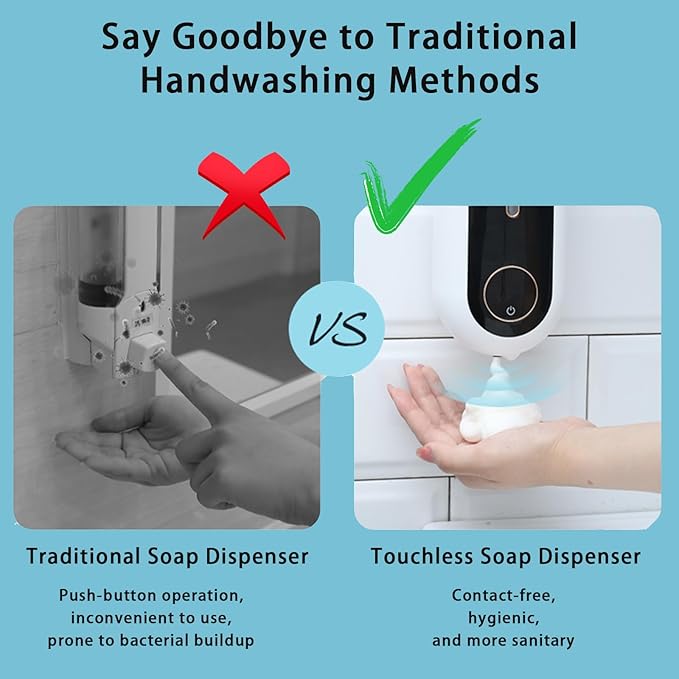 Automatic Soap Dispenser, Smart Foam Soap Dispenser with Temperature Display & Long-Last Battery, 450ML Large Capacity, 3 Modes for Kitchen Sink and Bathroom, Wall-Mounted Hand Soap Dispenser (Blue)