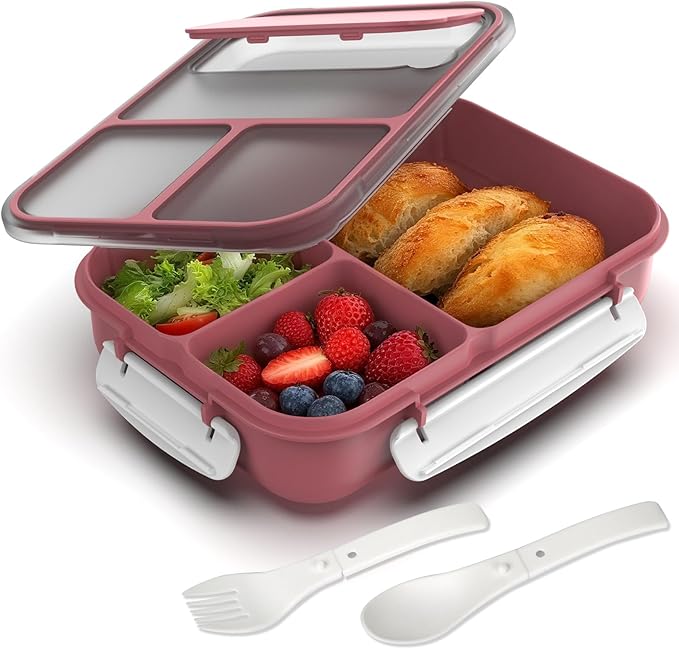 WHALEHOUSE Large Capacity Bento Box for Adult, 1700ML 3 Compartments Lunch Box with Utensil, Airtight Food Container with Lids for Meal Prep