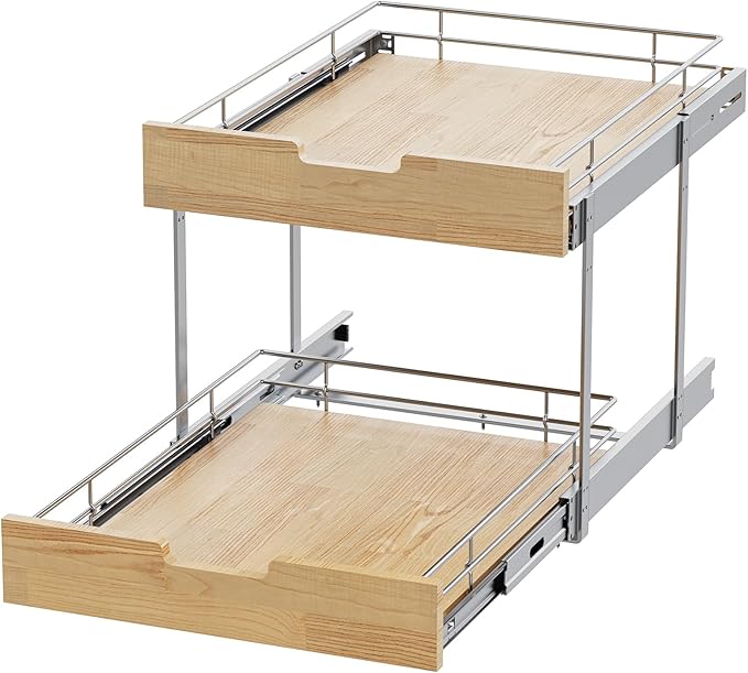Sikarou Pull Out Cabinet Organizer, Heavy-Duty Slide Out Shelf, 2 Tie 14 * 21 in