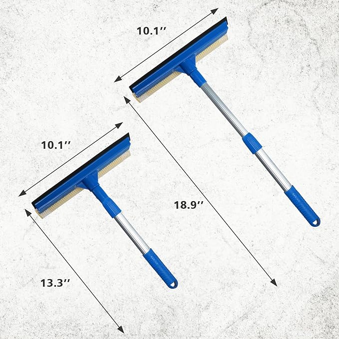 Professional Window Squeegee,2 in 1 Squeegee Window Cleaner with Long Stainless Steel Handle,Sponge Car Window Squeegee for Gas Station, Glass,Shower