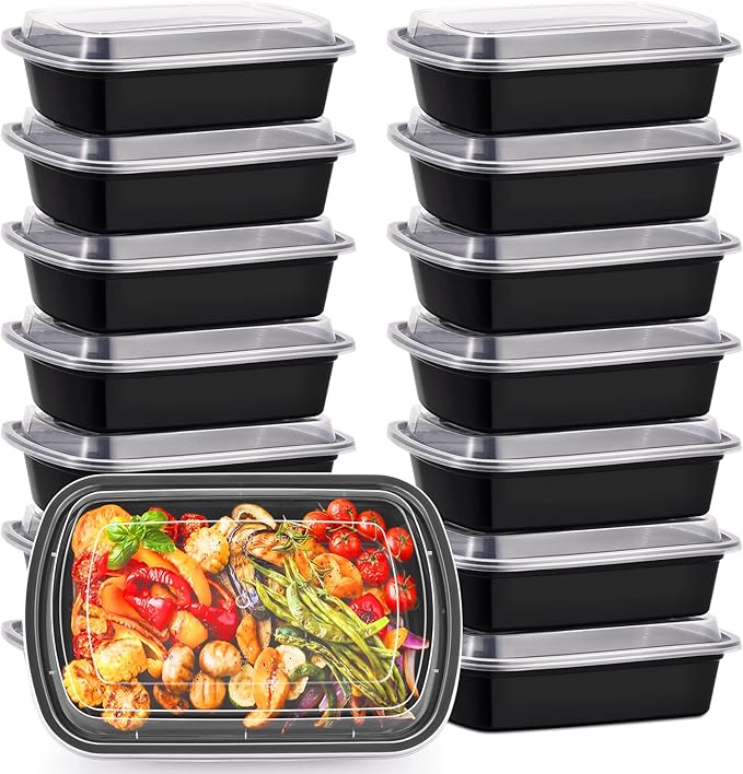 Kitch’nMore 38oz Meal Prep Containers, Extra Large &Thick Food Storage Containers with Lids, Reusable Plastic,Disposable Bento Box,Stackable