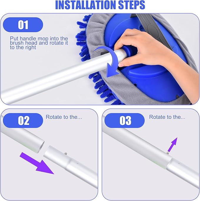 62" Car Wash Brush Kit - 1 Microfiber Head, Blue