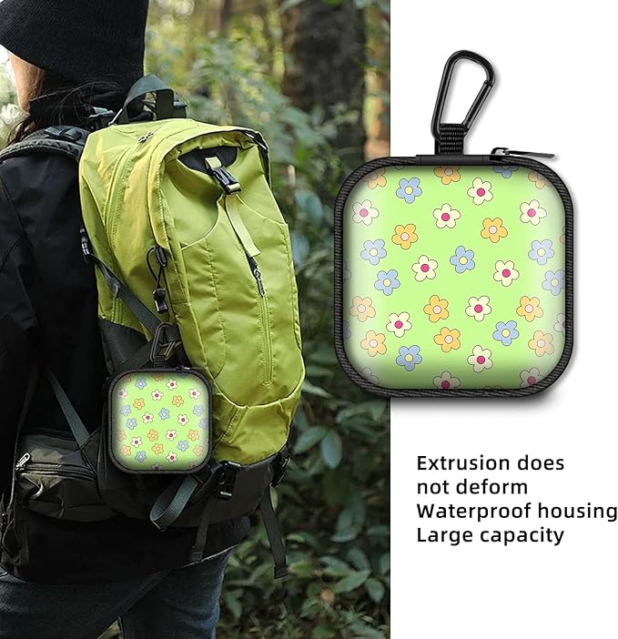 Square Data Cable Earbud Charger Coin Storage Bag Shockproof and Drop-Proof EVA Material Compatible with AirPod(Cute Flowers)