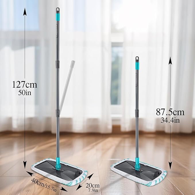 MASTERTOP Microfiber Flat Mop, Extra Large Surface Dust Mop with 5 Wet & Dry Reusable Pads, Hardwood Mops with Telescopic Handle for Laminate, Tile, Vinyl Floor Cleaning, 1 Cleaning Scraper