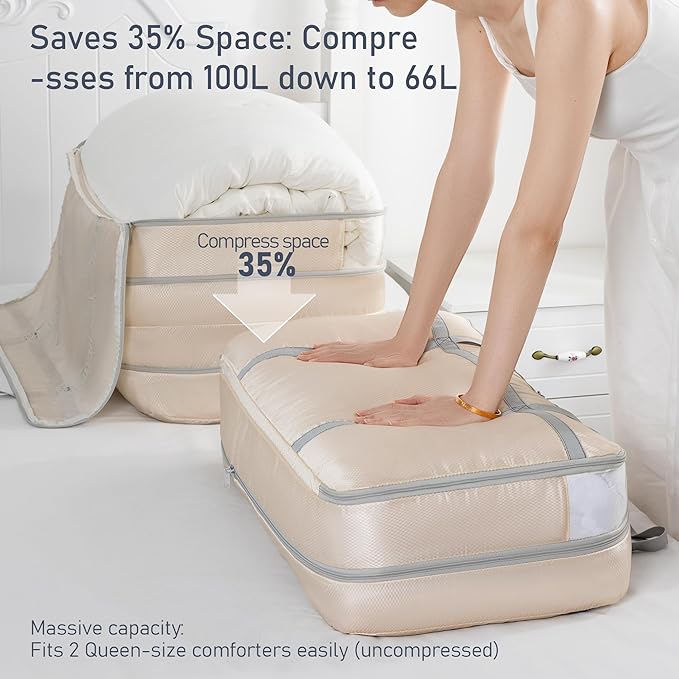 100L Comforter Storage Bag with Handls, Large Washable Blanket Storage