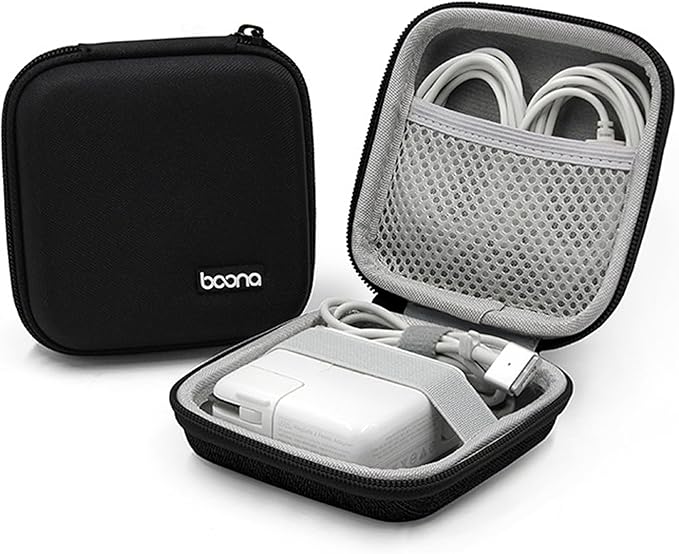 Charger Case for Macbook, Portable Tech Electronic Organizer Bag, Travel Storage Pouch for Laptop Accessories, MacBook Power Adapter, Charging Cords, USB, Power Bank (Black-Oxford, M)