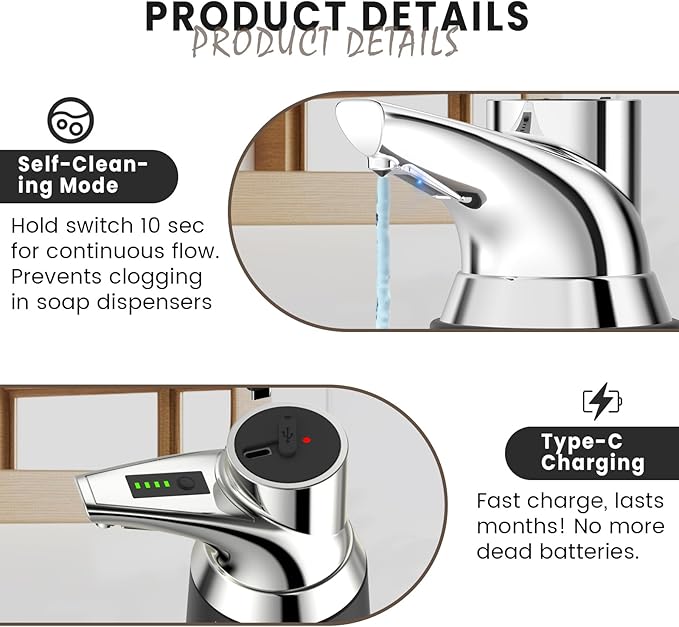 Automatic Liquid Soap Dispenser Touchless:350ML Ceramic Material -4 Level Adjustable Hand & Dish Electric Dispenser,Waterproof Type-c Rechargeable Auto Soap Pump for Bathroom,Kitchen