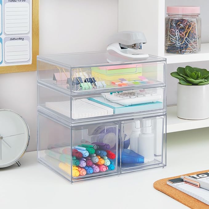 Chloe Space-Saving Clear Drawer Organizer (4 Drawer Set) Sort Office, Kitchen