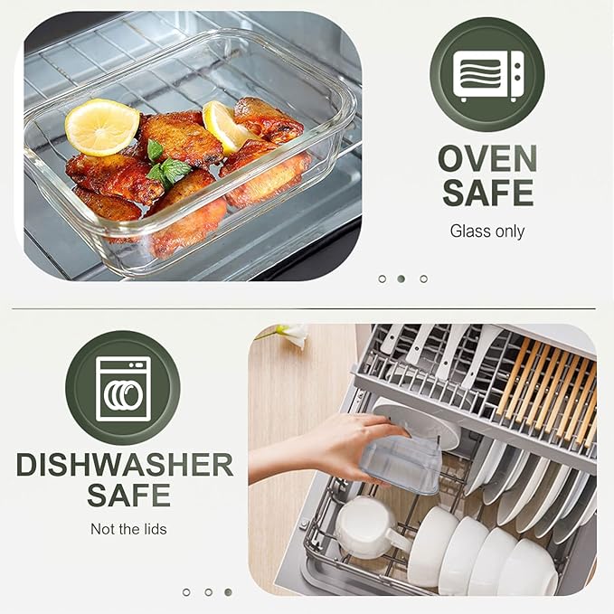 KOMUEE 30 Pieces Glass Food Storage Containers Set, Glass Meal Prep Containers Set with Snap Locking Lids, Airtight lunch Containers for Microwave, Oven, Freezer & Dishwasher,Gray