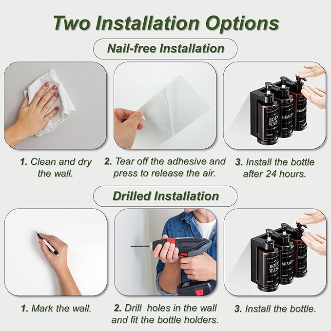 Shampoo and Conditioner Dispenser for Shower Wall, Body Wash Dispenser with 5 Waterproof Labels, No-Drill Wall Mounted Shower Soap Dispenser for Bathroom Decor Upgrade - Brown 3 Chamber