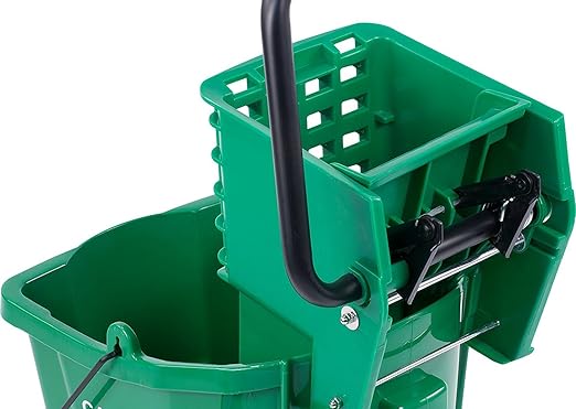 Carlisle FoodService Products 26-Quart Commercial Mop Bucket with Side-Press Wringer, Precision-Molded Polypropylene, Durable Wringer, Bucket with Non-Marking Casters, 18.5 x 16.5 x 23 Inches, Green