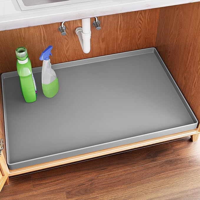 FLATO Waterproof Under Sink Mat 31" x 19" Shelf Liner for Kitchen and Bathroom, Cabinet Protector, Organizers and Storage, Flexible Silicone Drip Tray