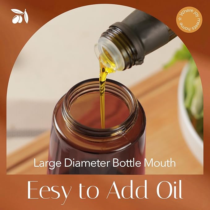 YARRAMATE 16oz/470ml Light Blocking Oil Sprayer for Cooking with Stickers, Food-Grade 2 in 1 Olive Oil Dispenser Bottle for Kitchen,Dark Amber Glass Oil Bottle for Air Fryer, BBQ (LotusRootPink)
