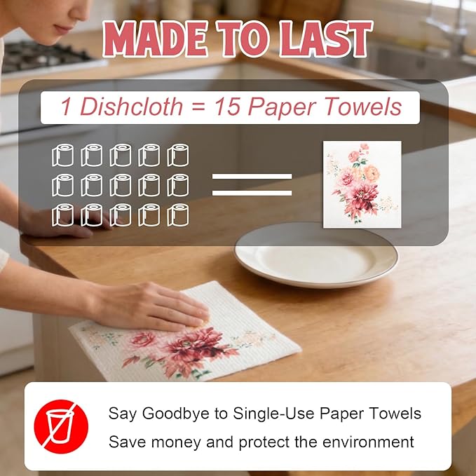 Lsnisni Swedish Dishcloths for Kitchen 6 Pack, Swedish Dish Cloths, Reusable Paper Towels, Washable Kitchen Cloth, 100% Biodegradable, Super Absorbent, Quick Drying