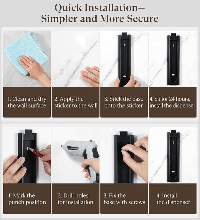 Luxspire Shampoo and Conditioner Dispenser, No Drill Wall Mounted Shower Soap Dispenser 1 Chamber with Waterproof Labels, Easy Refill Soap Dispenser for Bathroom Hotel Kitchen, Black