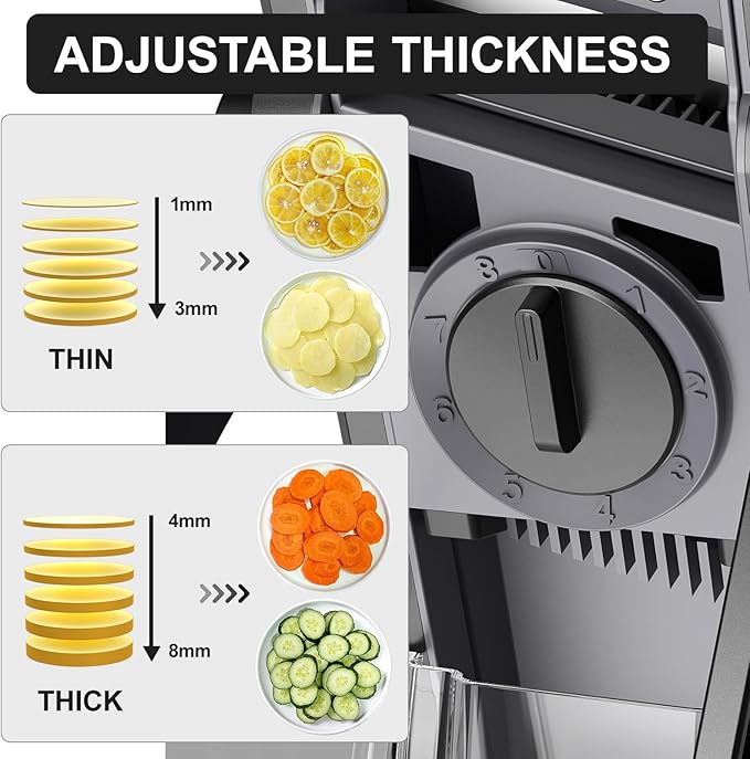 SupMaKin Safe Mandoline Slicer for Kitchen, Potato Slicer for Chips, Vegetable & Food Cutter,Thickness Adjustable 0.1-8 mm, Kitchen Faster Slice Artifact (Only Slicer)