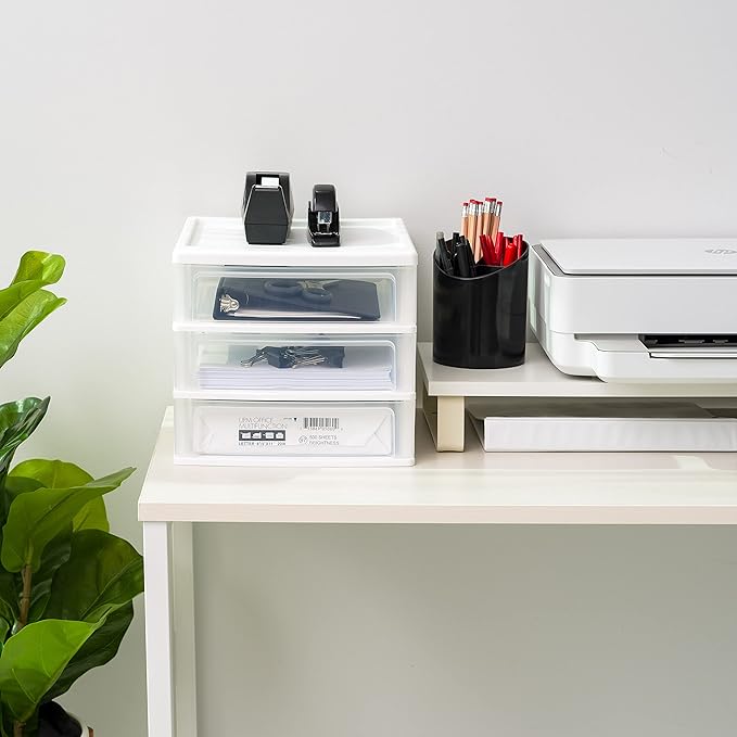 IRIS USA Plastic Stacking Desk Top 3-Drawer Storage Organizer, 2-Pack