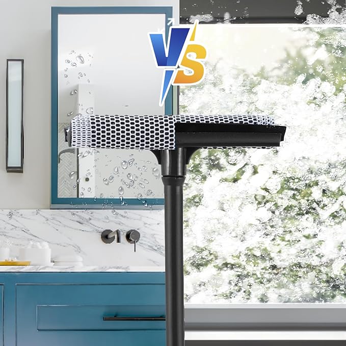 15.9" Window Squeegee for Car,2 in 1 Window Cleaner with Long Stainless Steel Handle,Sponge Car Squeegee for Gas Station, Glass,Shower