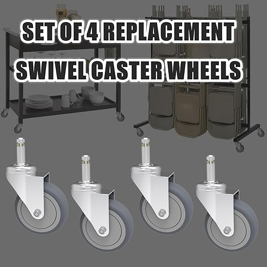 RILIDRI 2-Inch Swivel Stem Caster, 7/16-Inch Stem Diameter Rubber Wheel, Thermoplastic Rubber TPR Replacement Wheels for Weber Grill Shop Vac - 4 Pack