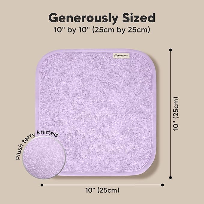 6-Pack Baby Washcloths – Soft Absorbent Viscose from Bamboo Washcloths for Face, Body, Baby Towels for Newborn, Kids, Toddlers, Infant,Gentle on Sensitive Skin,10x10 Reusable Face Towels(Soft Lilac)
