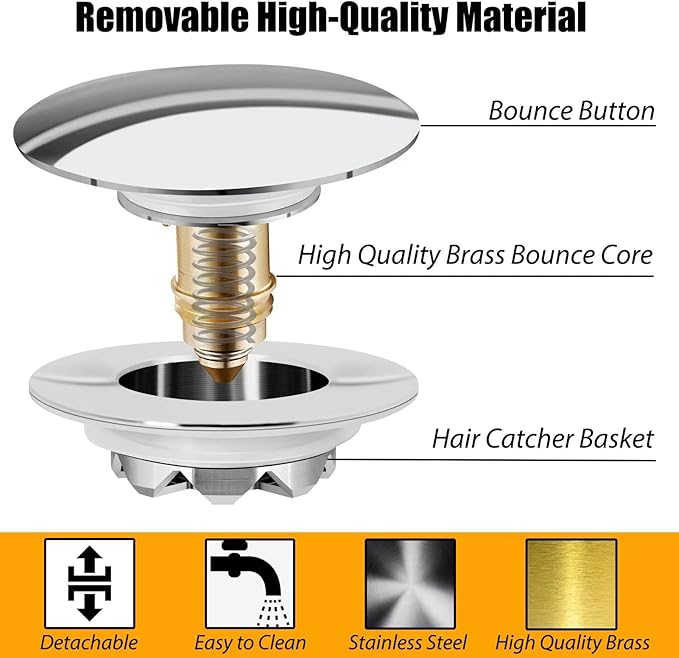 Anlige Bathtub Drain Stopper, Pop Up Tub Stopper and Cover, Bottom with Hair Catcher, Universal for 1.45 to 1.8 in Drain, Replaces Old Drain Plug