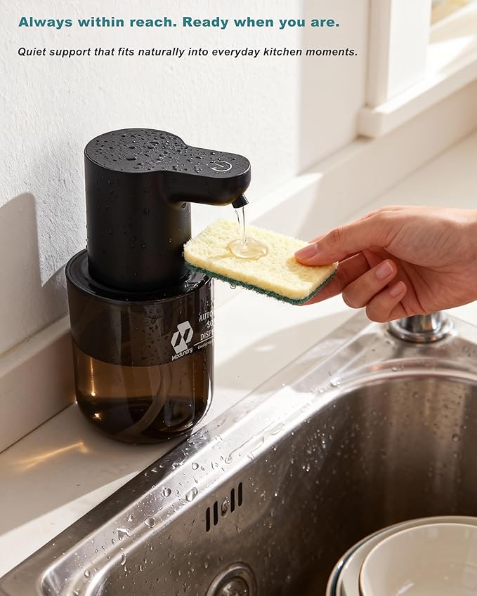 Automatic Soap Dispenser Touchless, 4-Level Adjustable Liquid Soap Dispenser, 13.5oz/400ml USB Rechargeable, IPX5 Waterproof, Countertop or Wall Mount, for Kitchen Bathroom, Black