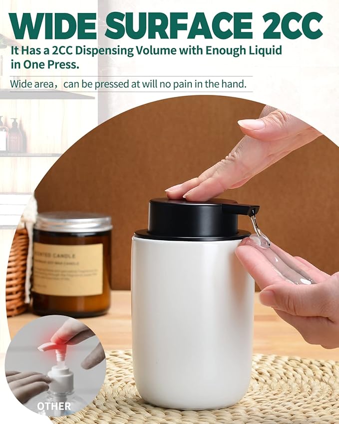 BosilunLlife Lotion Pump Dispenser - Bathroom Soap Dispenser White Kitchen Dish Soap Ceramic Small Liquid Soap Dispenser for Bathroom Lotion Hand Pump Dispenser