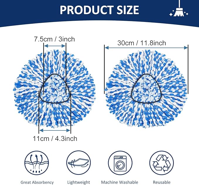 Spin Mop Head Replacements Compatible with Ocedar RinseClean 2 Tank System,Mop Head Refill Replacement for O-cedar 2 Tank System - Easy to Replace,100% Microfiber, All Hard-surfaced Floor Clean 3 Pack