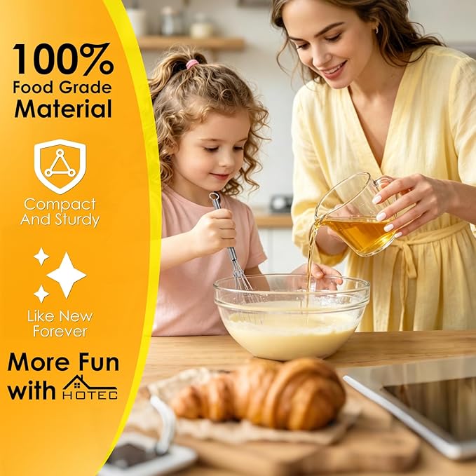 HOTEC Mini Whisks Anti-Rust 304 Stainless Steel Set of 2-5“ & 7", Small Whisk for Cooking, Baking, Mixing Ingredients