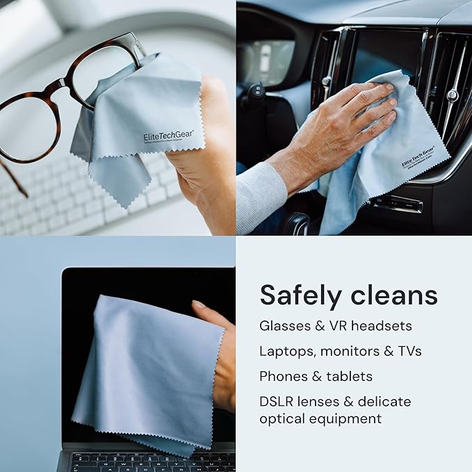 Elite Tech Gear Large Microfiber Cleaning Cloth (6-Pack) - 1-pc 12" x 12" and 5-pc 6"x7" - Glasses Cleaning Cloth for TV Screens