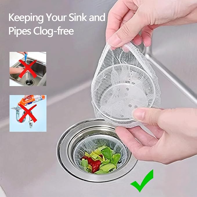 600pcs Kitchen Sink Strainer Mesh Bags, Disposable, Anti-Clogging, Elastic, Fits Most Sink Drain Strainer Basket, Collecting Food Scraps Leftover Waste Garbage