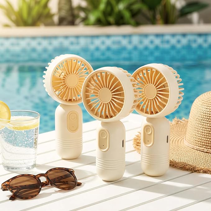 Rossesay 6 Pcs Mini Portable Fan Bulk Cute Handheld Lightweight Small Little Personal Hand Eyelash Fan 3 Speeds USB Rechargeable for Women Men Indoor Outdoor Makeup Travel (Beige)