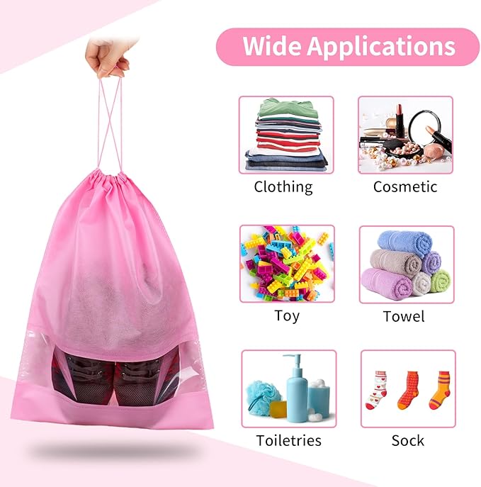 12 Pack Shoe Bags for Travel, Pink