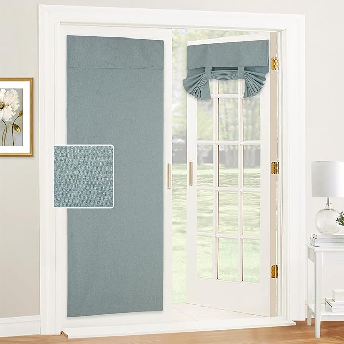RYB HOME Door Window Curtains, Rich Linen Texture Room Darkening Thermal Insulated Tricia French Door Curtains Drapes Blinds for Patio Doorway